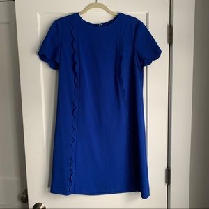 Blue Tahari Dress with Scalloped Details